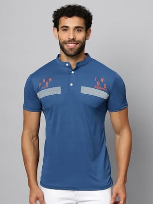 Typography Printed Henley Neck Cotton T-shirt