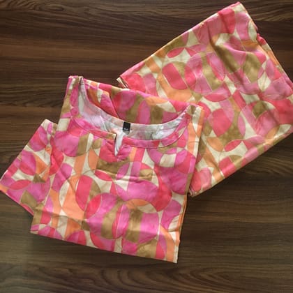 Geometric Pink - Cord Set - Soft Rayon-38 - M