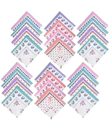 Pack of 24 Cotton Hanky for Women | Soft Ladies Handkerchief | Hand Napkins for Girls |  HANDY MEDIUM SIZE Ladies Hanky | Multicolor