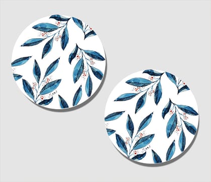 Blue Leaves Acrylic Coasters - Round - Set of 2