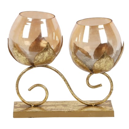 Double Lotus Glass Tealight Holder - Amaya Decors