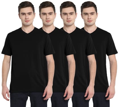 Men's Solid Regular Fit Half Sleeve V-Neck Cotton T-Shirt Pack of 4 - Black-S / Black