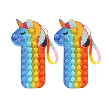 Pop It Pouch Unicorn | Pencil Box / Pen - Pencil Case | Pop It Toy | POP IT Bubble Pouch | Multifunctional Zipper Pouch - For School, College, Girls, Kids Birthday Gift & Return Gifts-Pack of 2