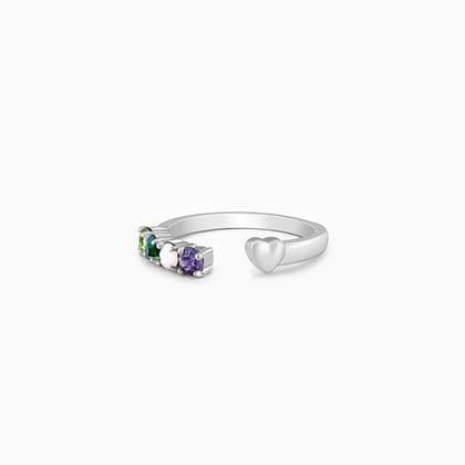 Silver Gemstone Heart Ring