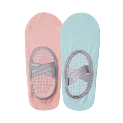 Pilates Set of 2 Socks For Women Anti Skid Grip - Pink & Mint Green