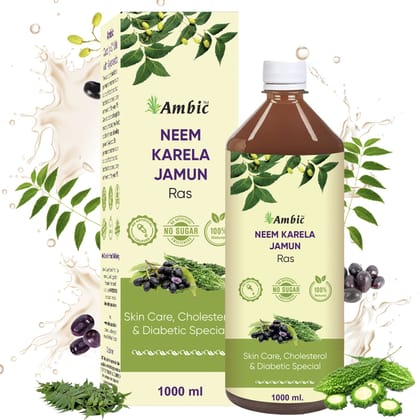 AMBIC Neem Karela Jamun Ayurvedic Juice Helps Maintain Healthy Sugar Levels I Skin & Diabetes Care 1L
