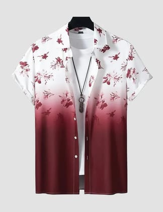 SHADY MAROON AND WHITE COLOR PRINTED MEN'S BEACH WEAR SHIRT COTTON MATERIAL ROSCOE-XXL