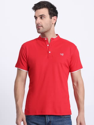Red Us Polo Henley Neck T-shirt-M