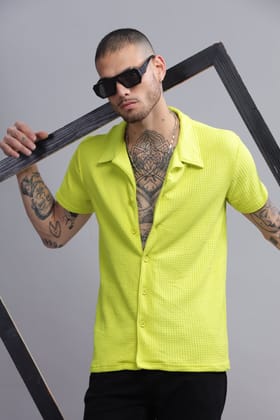 Knotty Neon Mens Half Sleeve Cuban Collar Shirt-XS