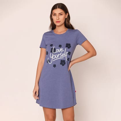 Women Cotton Sleepshirt - Denim Blue Denim Blue S