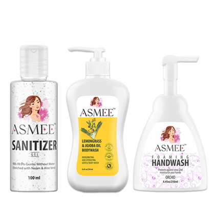 Asmee Handwash - Bodywash - Sanitizer Combo (250ml Each)