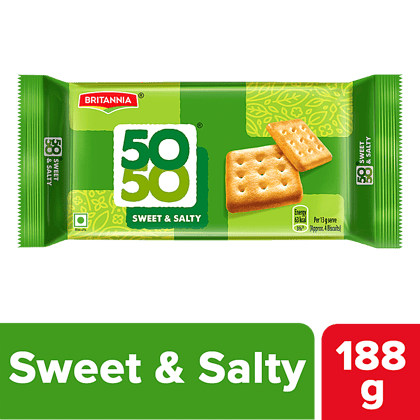 Britannia 50-50 Sweet & Salty Biscuit - Light, Crispy, Ready To Eat, 188 g