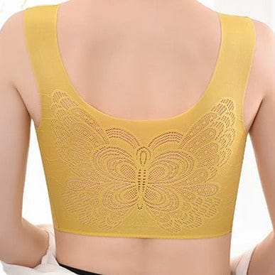 Ultimate Bralette with Removable Cups and Butterfly pattern on the back-32A / Yellow