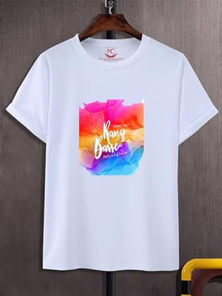 NITYANAND CREATIONS Round Neck White Holi T-Shirt for MEN-HOLI-T-SHIRT-11508-S