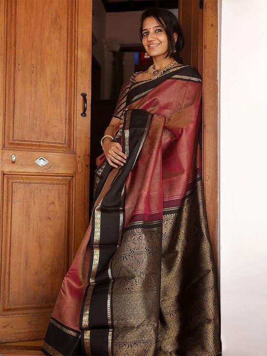 Striped Woven Design Zari Banarasi Saree