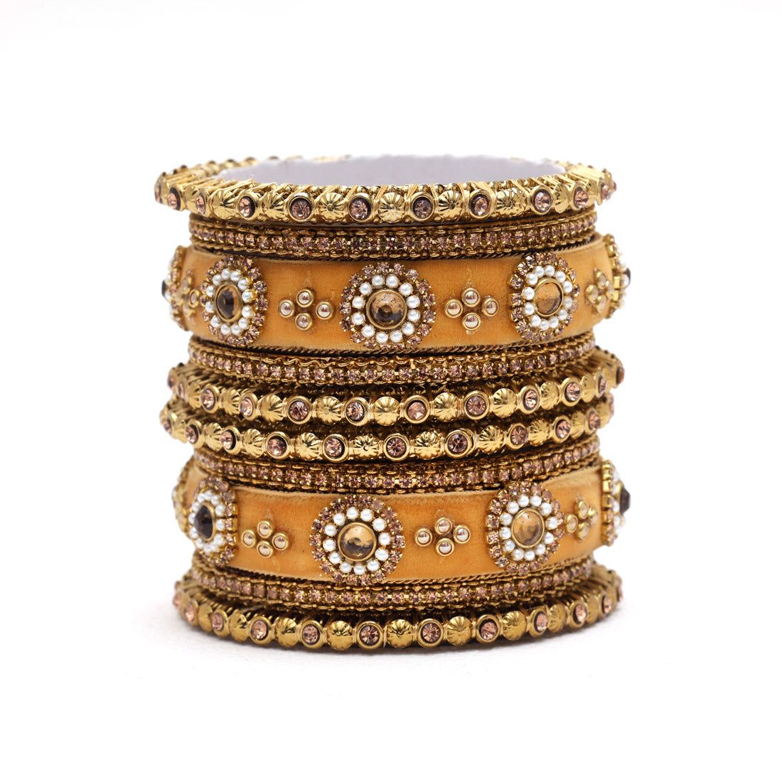 Cream Color Thread Bangle Set: 2.8-Bangles Size: 2.8 / Cream / Alloy With Good Quality Gold Plated