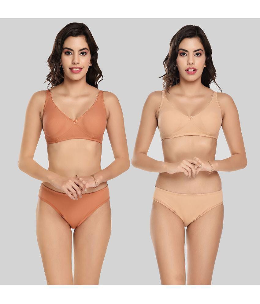 Elina - Multicolor Cotton Womens Bra & Panty Set ( Pack of 2 ) - None