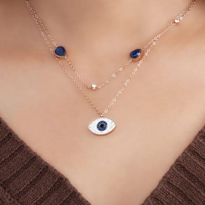 Layered Evil Eye Rosegold Plated Necklace