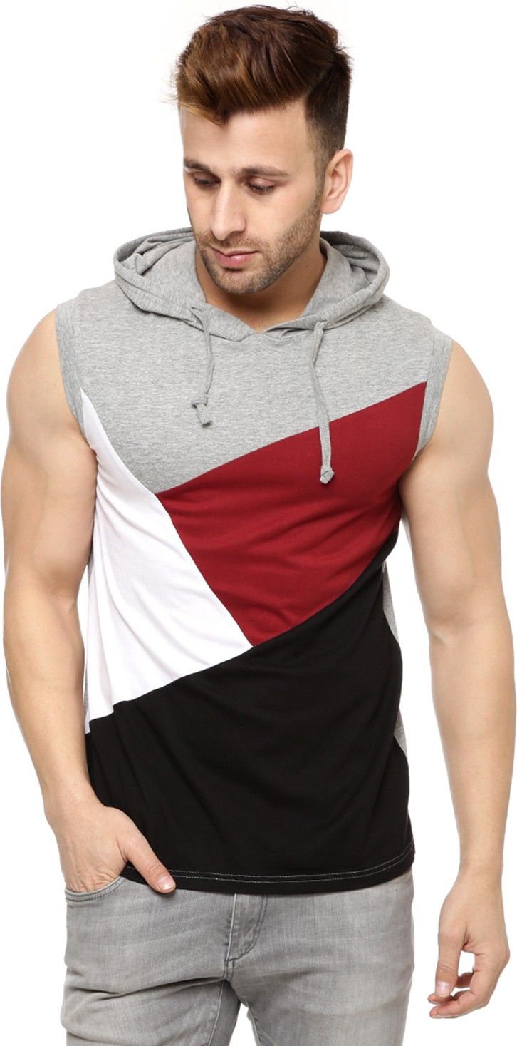 Gritstones Men Cotton Sleeveless Hooded T-Shirt