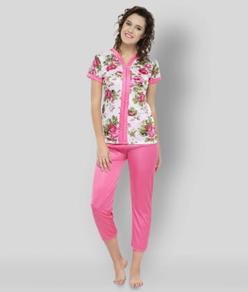 N-Gal - Pink Satin Womens Nightwear Nightsuit Sets - None