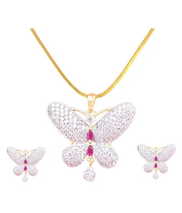 Sunhari Jewels AD Butterfly Pendant set for Girls and Womens - Silver