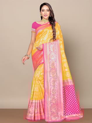 Ethnic Motifs Woven Design Zari  Banarasi Saree