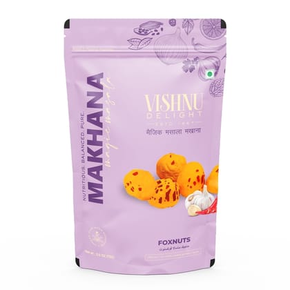 Vishnu Delight Organic Roasted Makhana, Magic Masala Flavor, Pouch 60g- Crunchy, Deliciously, and  Full of Flavorful Indian Spices