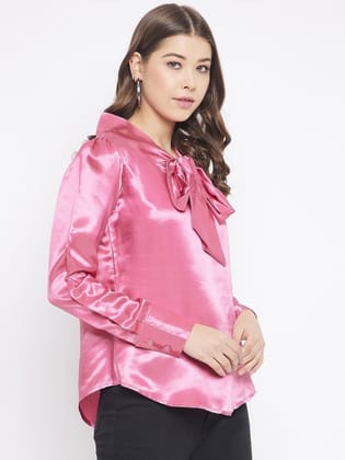 Pink Tie-Up Neck Satin Top