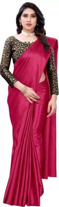 ANSH Womens Satin Solid Saree length (5.5m) & Blouse Piece Size (0.8m) (Pink)