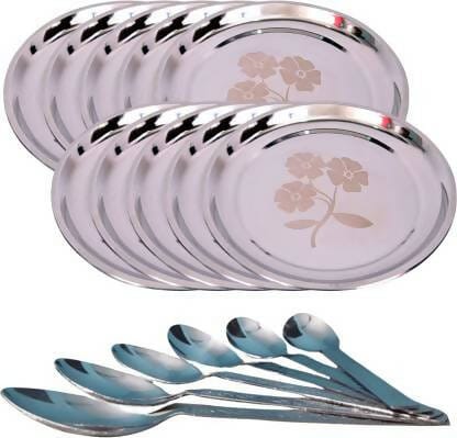 SHINI LIFESTYLE Steel Heavy Gauge Dinner Plates With Spoons (Pack of 20)