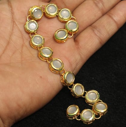 15 Pcs, 10mm Meenakari Kundan Kadi Chain Golden-White / Kundan / Round