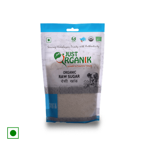 Just Organik Organic Raw Sugar unrefined, 500 gm Pouch