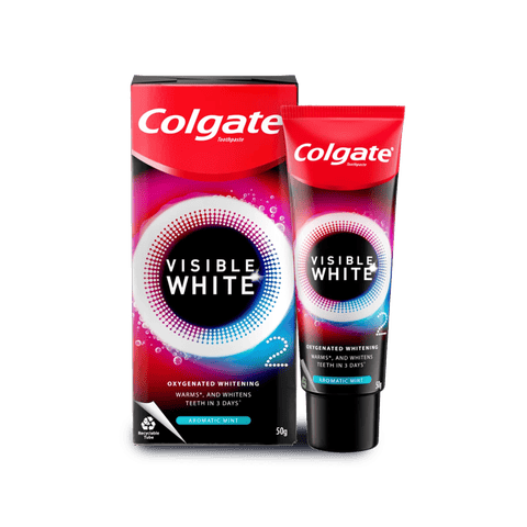 Colgate Visible White O2 Toothpaste - Active Oxygen Technology, Whitens Teeth, Aromatic Mint, 50 gm Tube