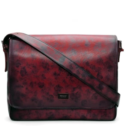 Wine Smudged Print Leather Messenger Bag By Brune & Bareskin-FS