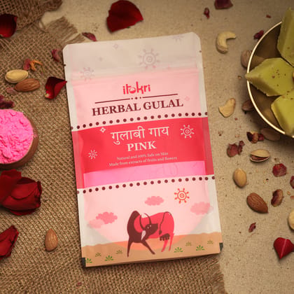 गुलाबी गाय ~ Pink Organic and Herbal Holi Color / Gulal (100gm)-Pack of 1