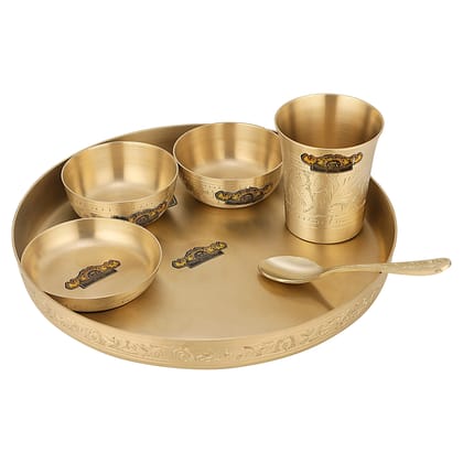 Bronze Japanese Thali Set With Bowl Plate Spoon Glass