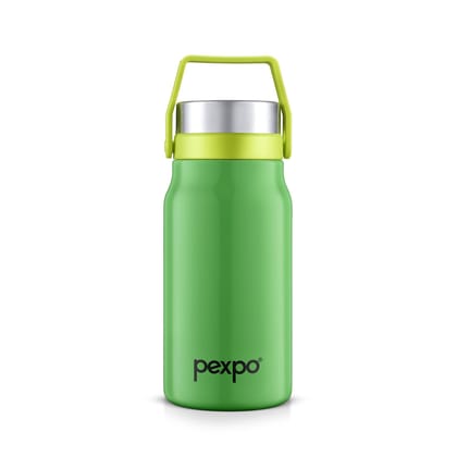 Pexpo 24 Hrs Hot & Cold Stainless Steel Thermosteel Insulated Flask, 425ml, Green, Pluto | Durable | Leak-Proof | Eco-Friendly | Flask with Handle | Gym | Office |School | Travelling