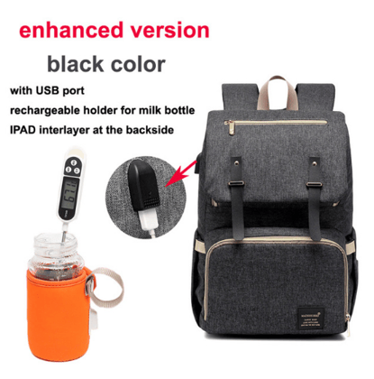 Milk Daddy Backpack Waterproof Mummy Bag Shoulder Pregnancy Pack USB Charging Bottle Heating Pack-Black / Enhanced Version