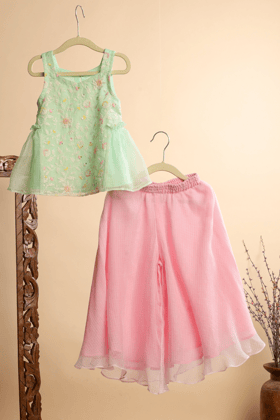 Contrasting Embroided Top and Sharara Set-0-6 months