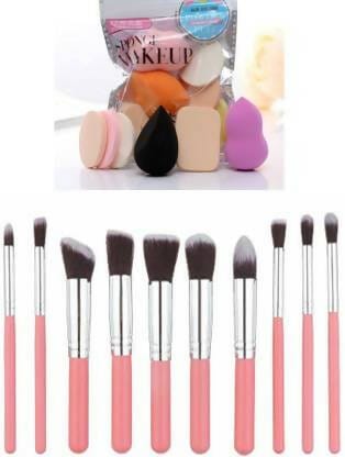 Bingeable 10Pcs Natural Professional Cosmetic Kits Makeup Set Brushes+ Makeup Sponge 5 in 1 Makeup Sponge & Makeup Puff Set (Pack of 10)