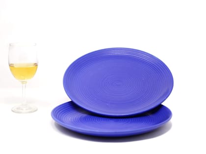 Kitchenwala Decorative Serving Plates Blue Colour (Set of 2)