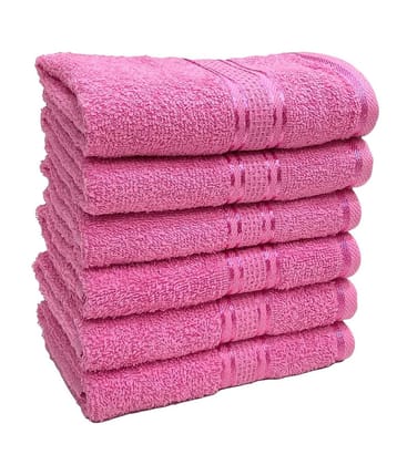 STAMIO Cotton Hand Towels 425 GSM, 33x51 cm (Set of 6, Baby Pink) Silky Border - Pink