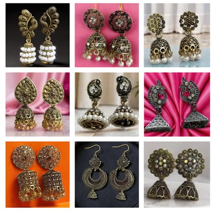 AESTHETIC AND TRADITIONAL COMBO OF 9 JHUMKIS  - LC 5125