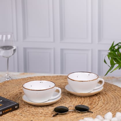 Ceramic Elite Coffee Cups  (Set of 2) | Unique Broad Mugs with Handle for Coffee, Soup|H-2.5" W-5.5"