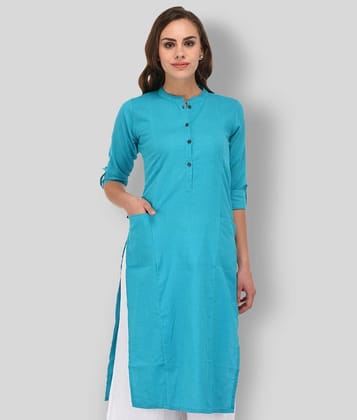 Pistaa - Turquoise Cotton Womens Straight Kurti ( Pack of 1 ) - XXL