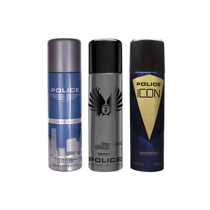 Police Light Blue + Wings Titanium + ICON Deo Combo Set 600ml (Pack of 3) For Him