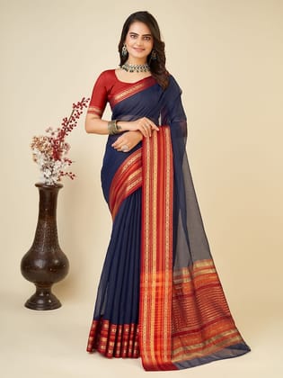 Checked Zari Detailed Chanderi Saree