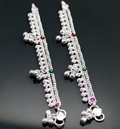5.2" Sterling silver handmade gorgeous baby ankle bracelet, excellent kids anklets charm foot bracelet customized jewelry india ank206-Without extra links