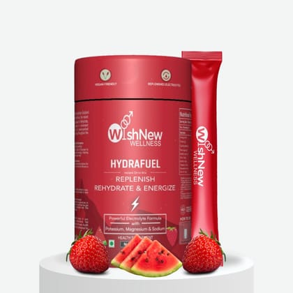 WishNew Wellness HYDRAFUEL Health Supplement | Instant Energy and Hydration Drink Mix | 20 Servings-Reds Flavor (Strawberry & Watermelon)