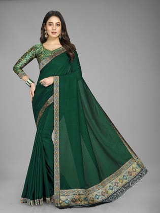 Green & White Silk Blend Saree